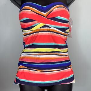 Anne Cole Tankini Women's Large Striped Bathing Suit Top NEW